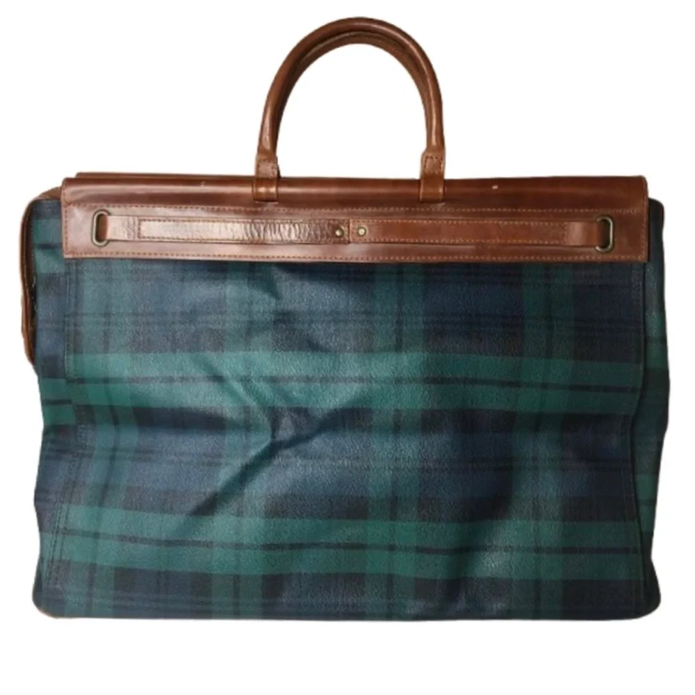 RALPH LAUREN Black Watch Plaid Blue Green Doctors Boston Weekend Overnight Bag
